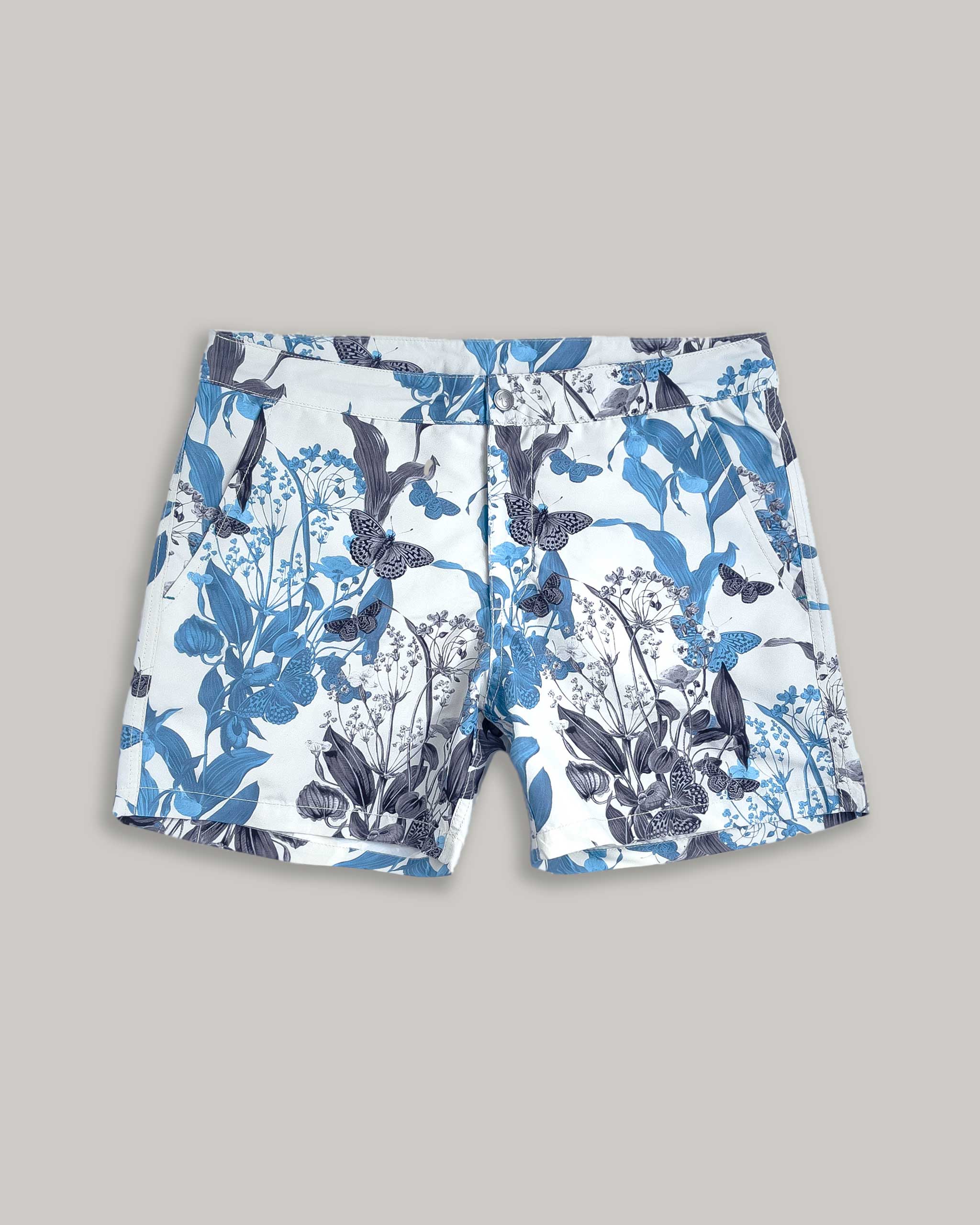 Buckler Short-Length Tailored Swim Shorts, Endangered Flower Print Short Tailored Swim short Riz Boardshorts 
