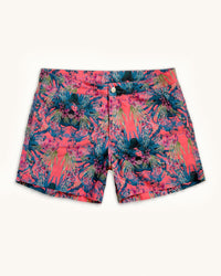 Buckler Short-Length Tailored Swim Shorts, Seaweed Coral Print Short Tailored Swim short Riz Boardshorts 