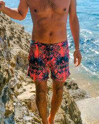 Buckler Short-Length Tailored Swim Shorts, Seaweed Coral Print Short Tailored Swim short Riz Boardshorts 